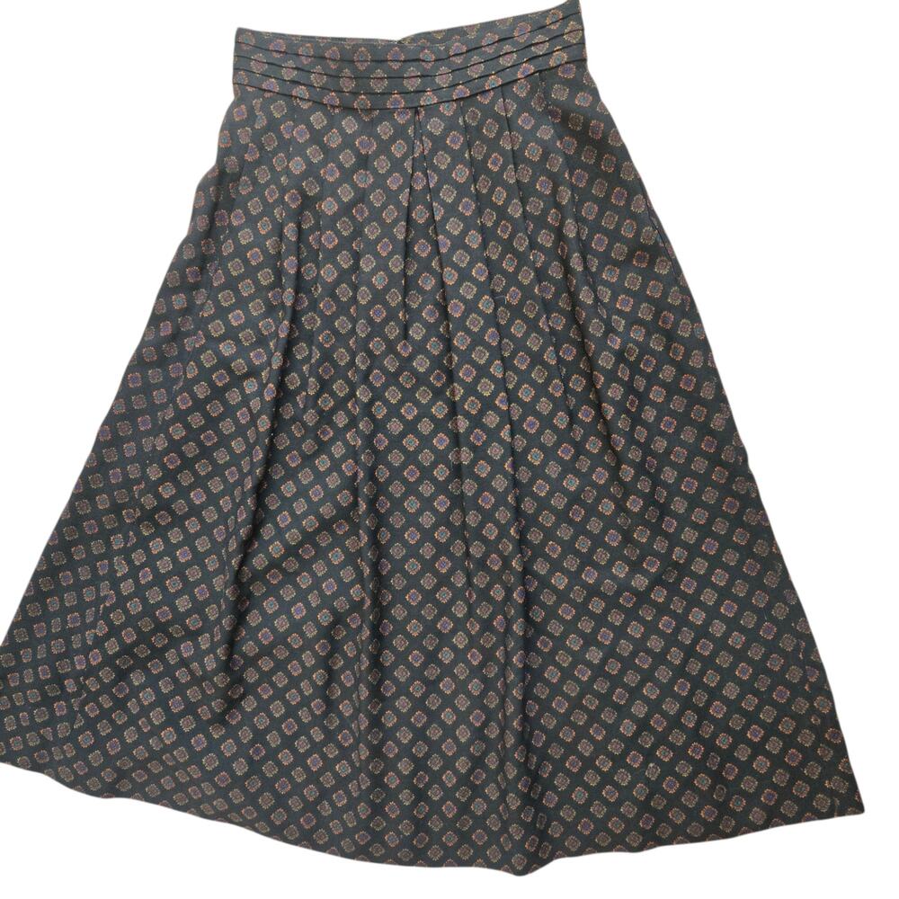 Vintage 80s Burberry Maxi Skirt Navy Geometric Pleated Classic Heritage Women 6